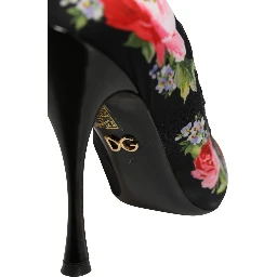Black Floral Stiletto Mid Calf Boots Shoes