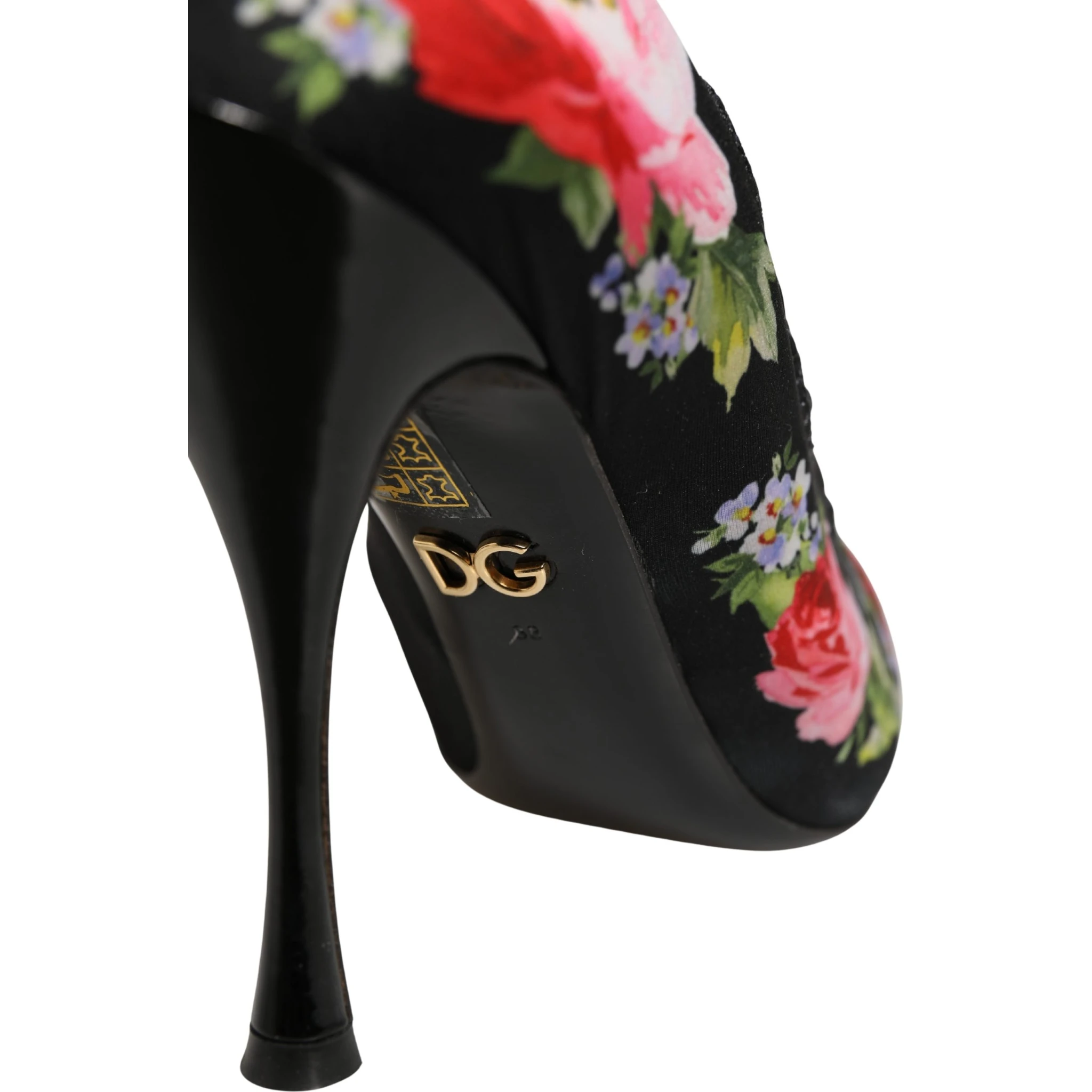 Black Floral Stiletto Mid Calf Boots Shoes
