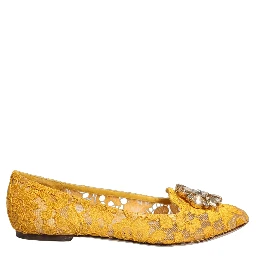 Yellow Taormina Lace Crystals Flats Shoes
