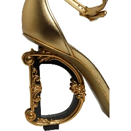 Gold Leather Ankle Strap Heels Sandals Shoes