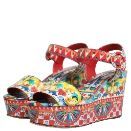 Multicolor Majolica Leather Wedge Sandals Shoes