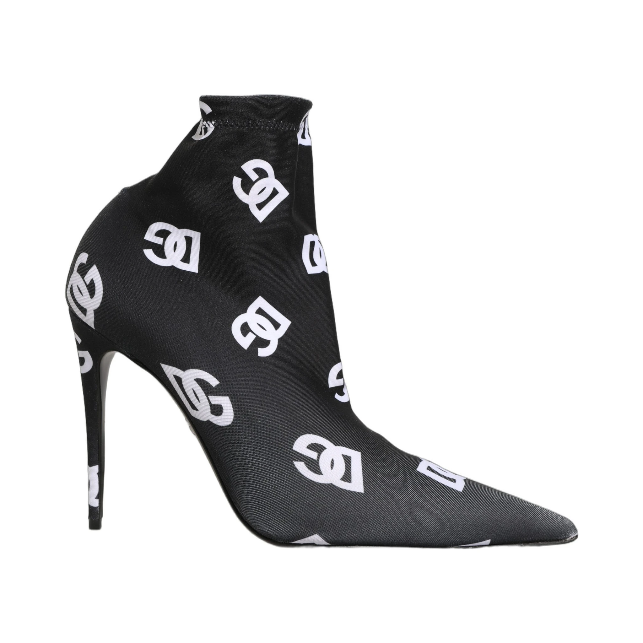 Black Logo Stretch Heels Ankle Boots Shoes