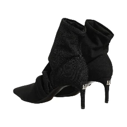 Black Stretch Socks Heels Ankle Boots Shoes