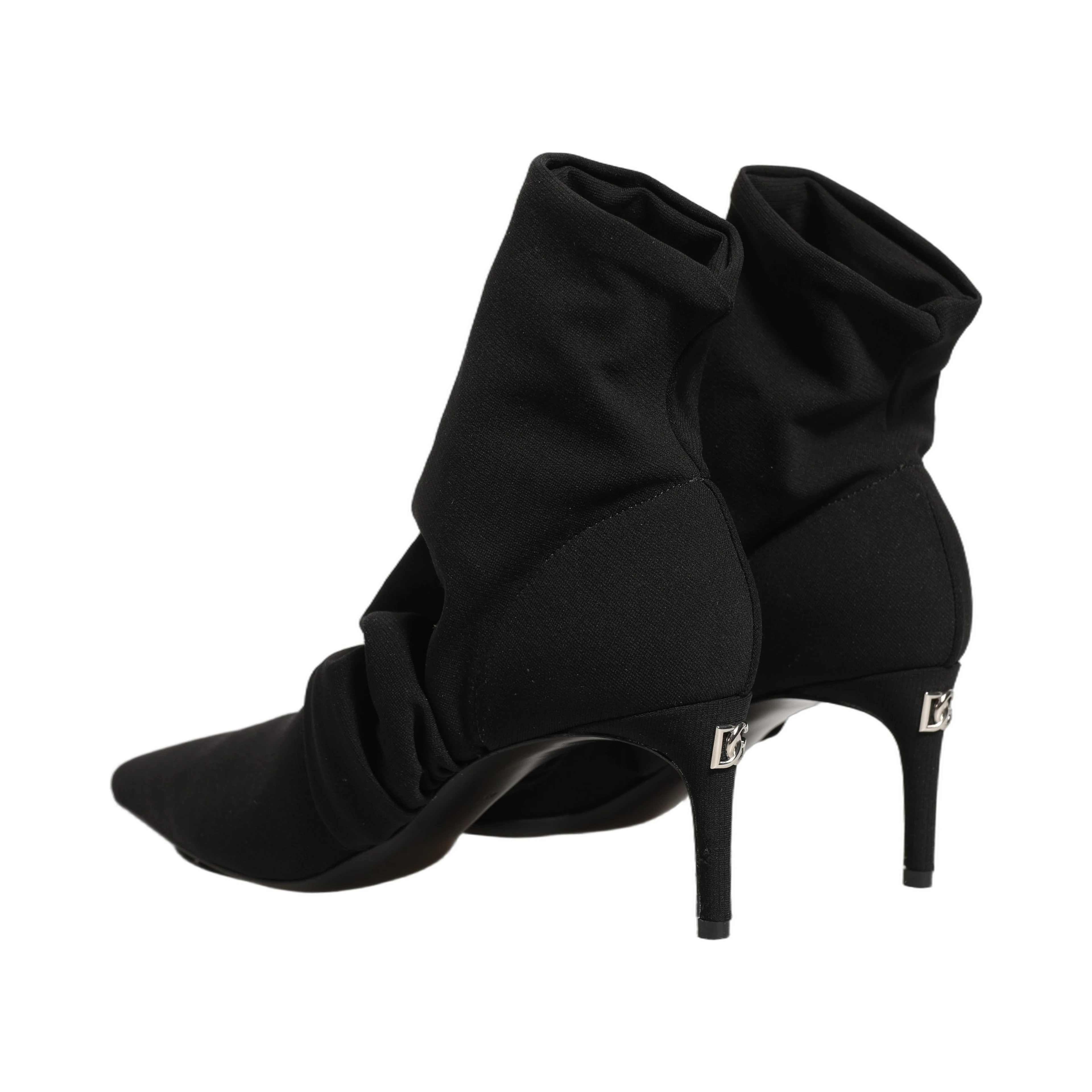 Black Stretch Socks Heels Ankle Boots Shoes
