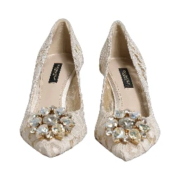 White Taormina Lace Crystal Pumps Shoes