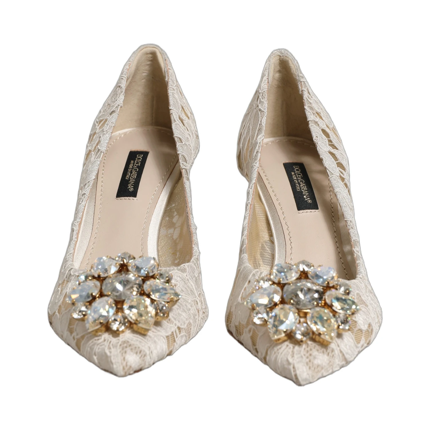 White Taormina Lace Crystal Pumps Shoes