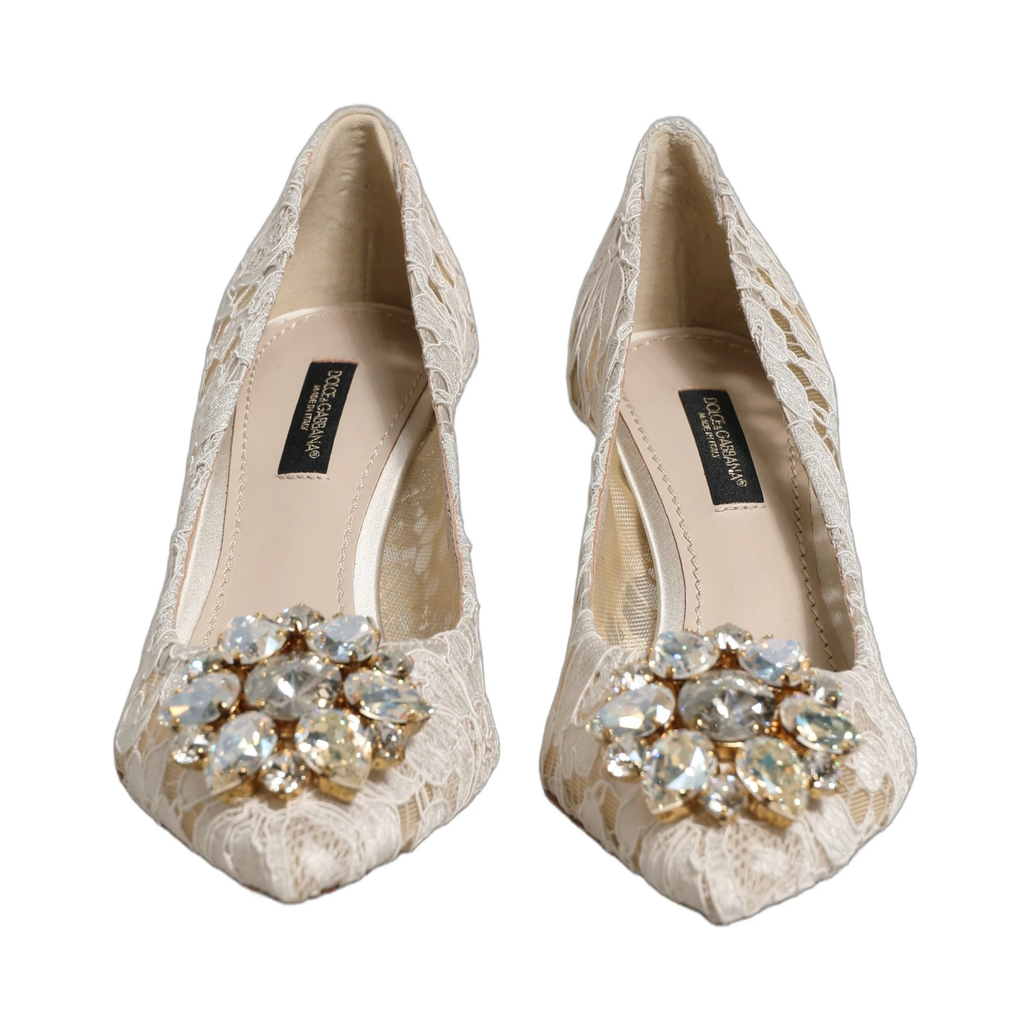 White Taormina Lace Crystal Pumps Shoes