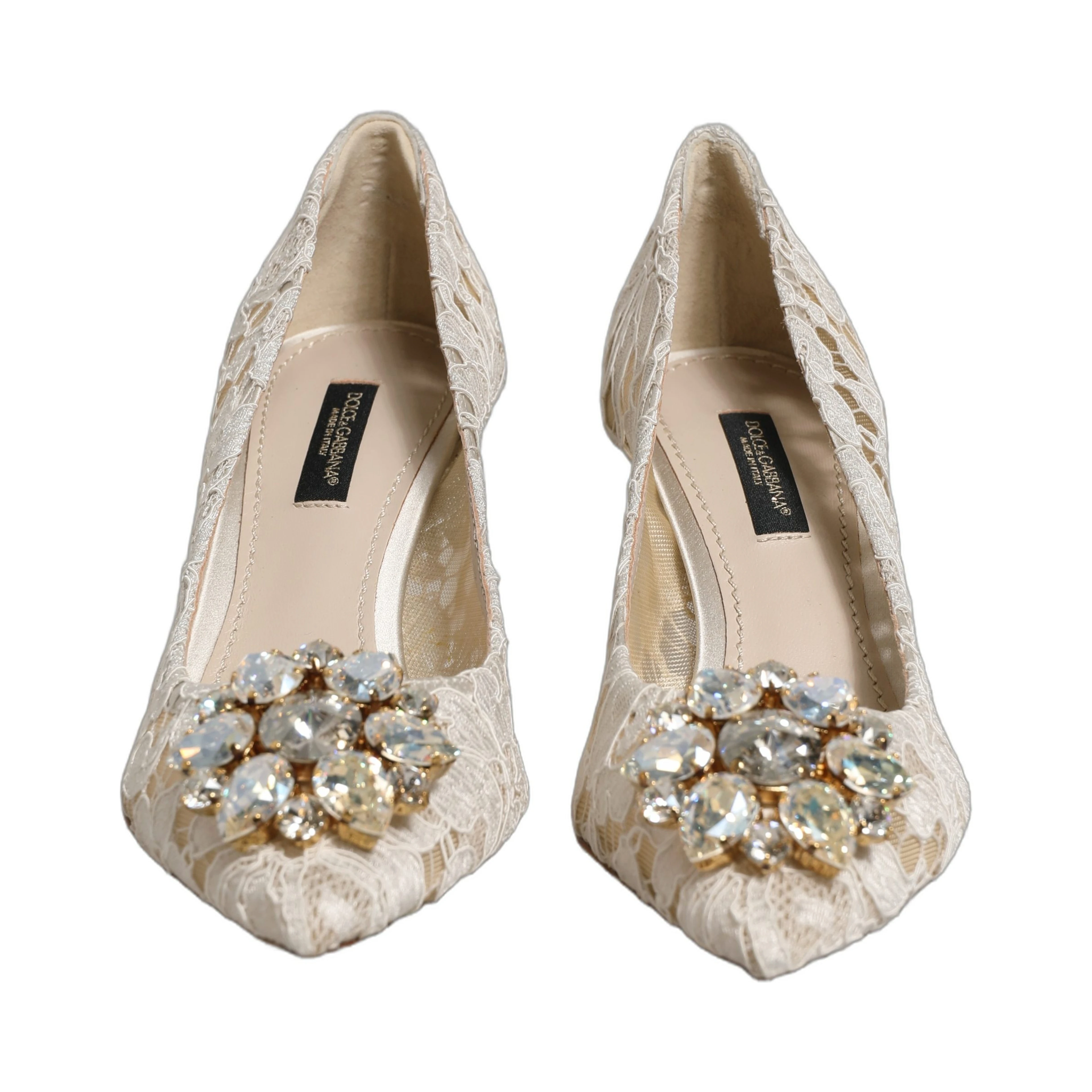 White Taormina Lace Crystal Pumps Shoes