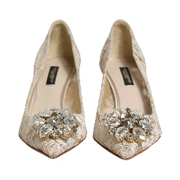 White Taormina Lace Crystal Pumps Shoes