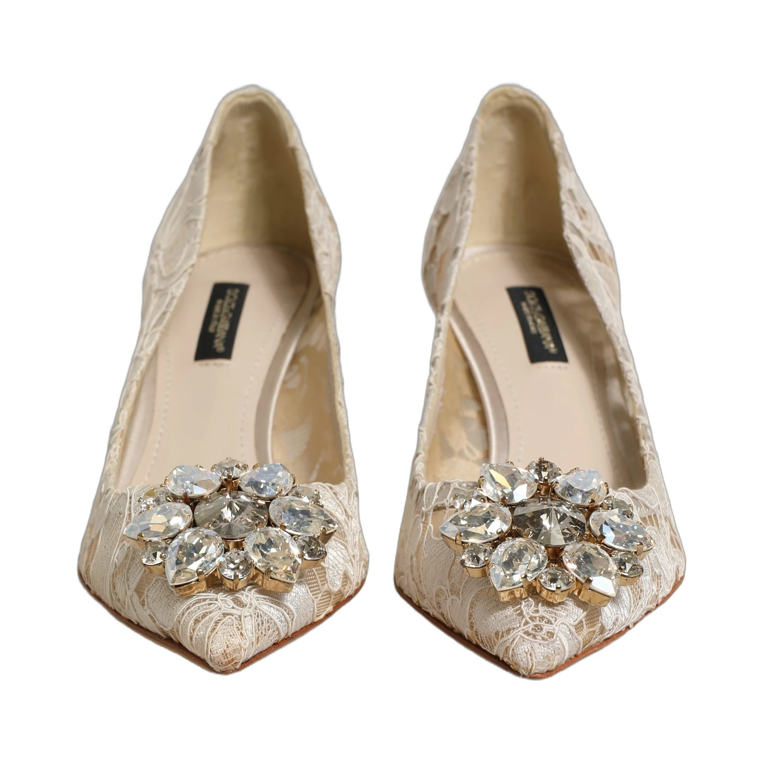 White Taormina Lace Crystal Pumps Shoes