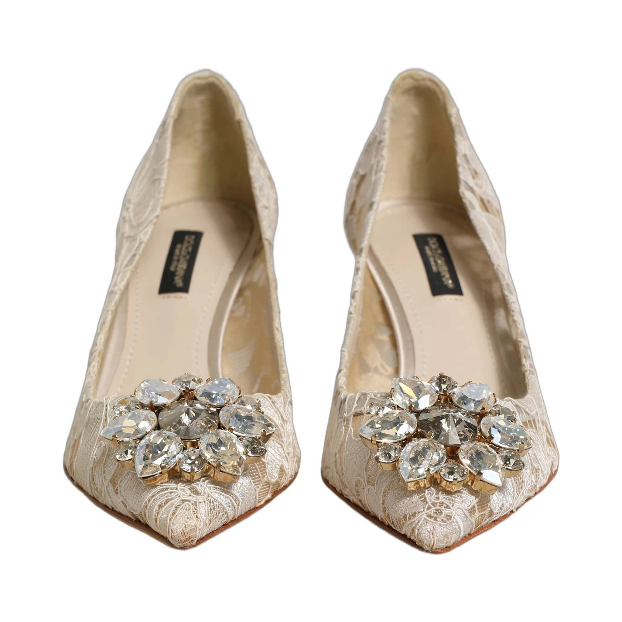 White Taormina Lace Crystal Pumps Shoes