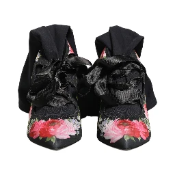 Black Floral Stiletto Mid Calf Boots Shoes