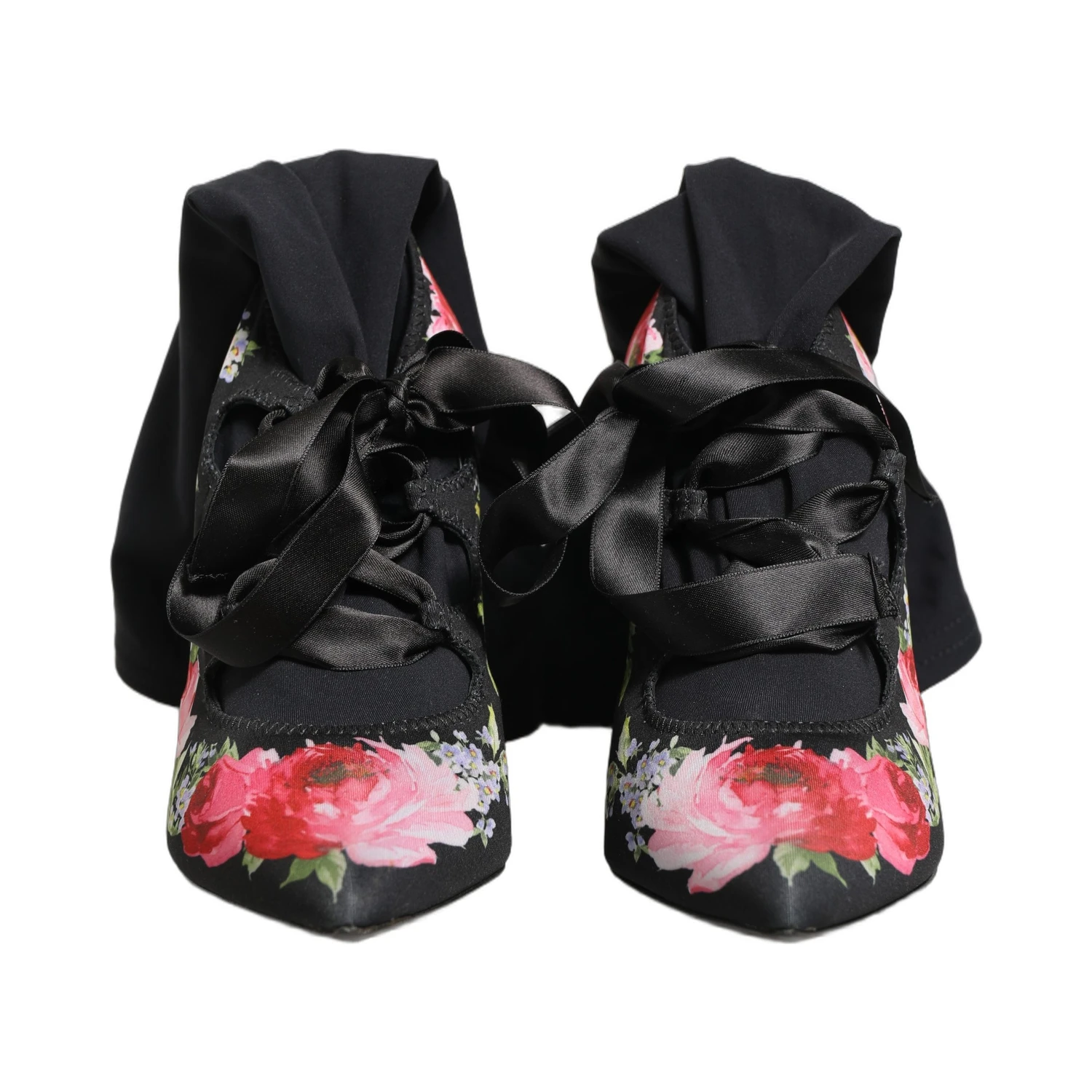 Black Floral Stiletto Mid Calf Boots Shoes