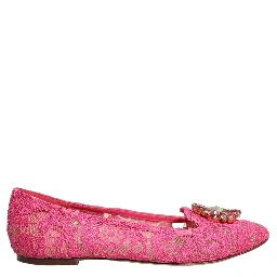 Pink Taormina Lace Crystals Flats Shoes