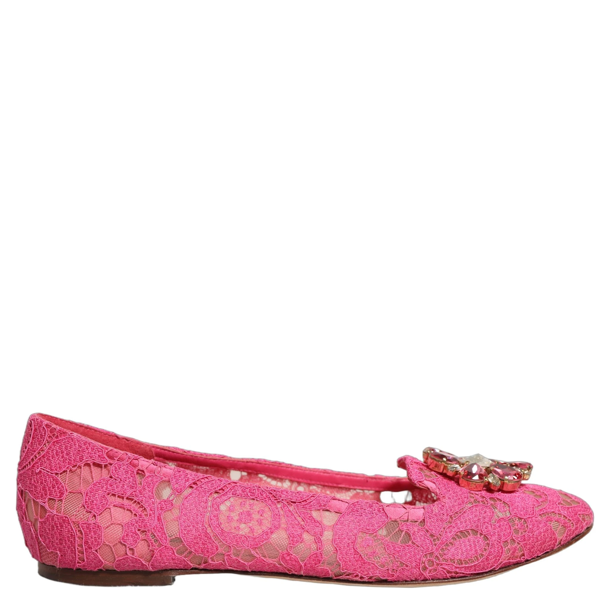 Pink Taormina Lace Crystals Flats Shoes