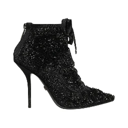 Black Embellished Mesh Ankle Boots Shoes