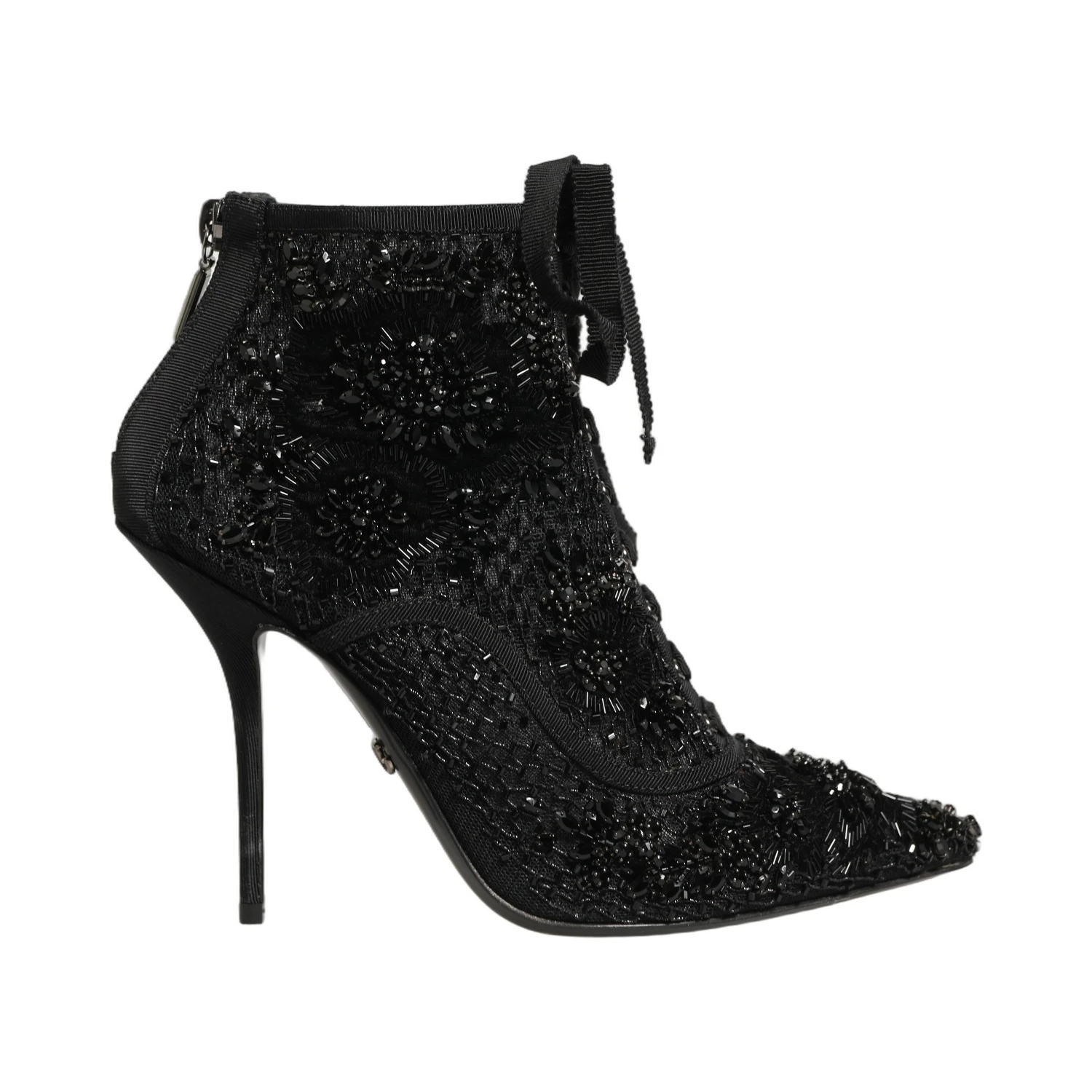 Black Embellished Mesh Ankle Boots Shoes