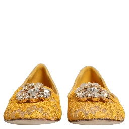 Yellow Taormina Lace Crystals Flats Shoes