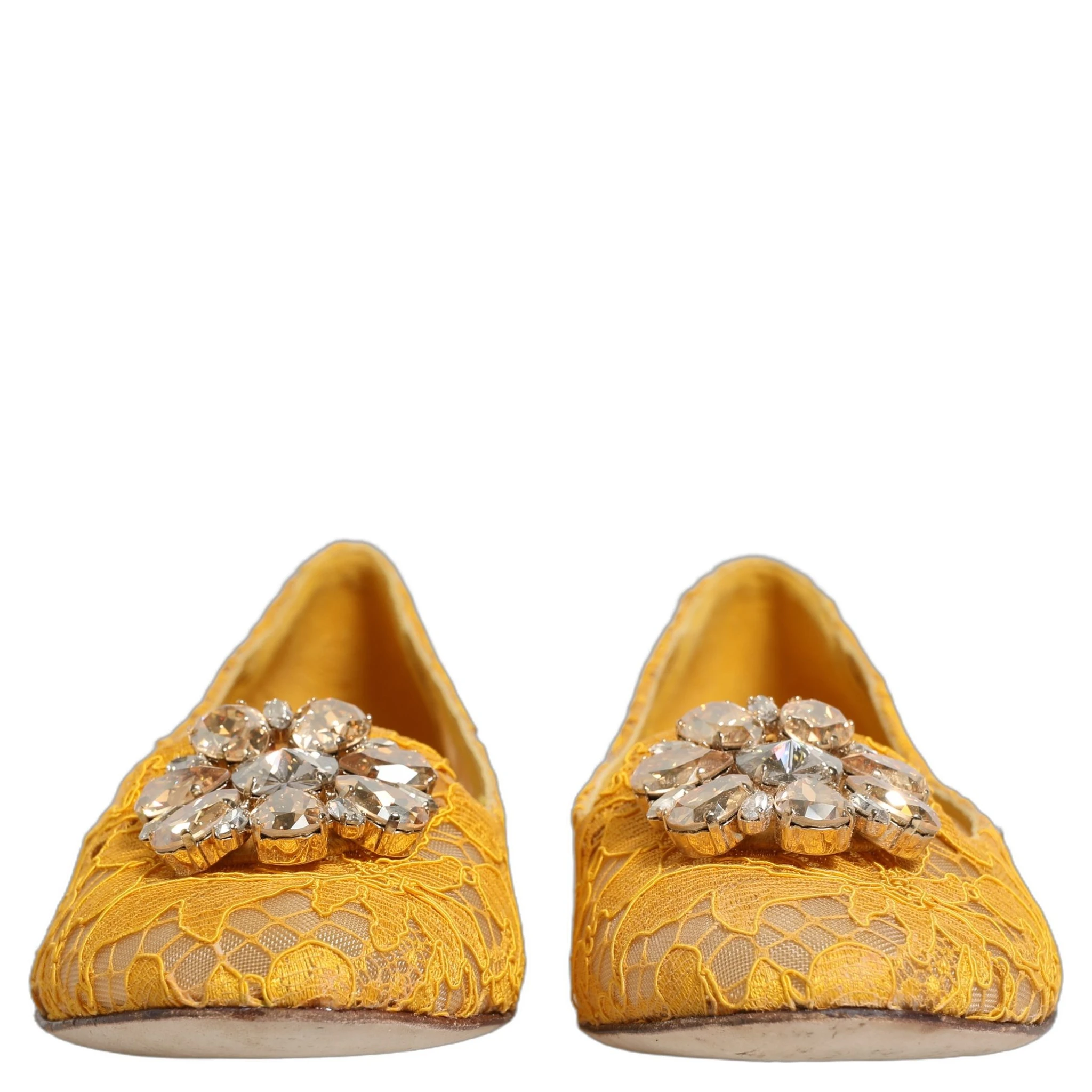 Yellow Taormina Lace Crystals Flats Shoes