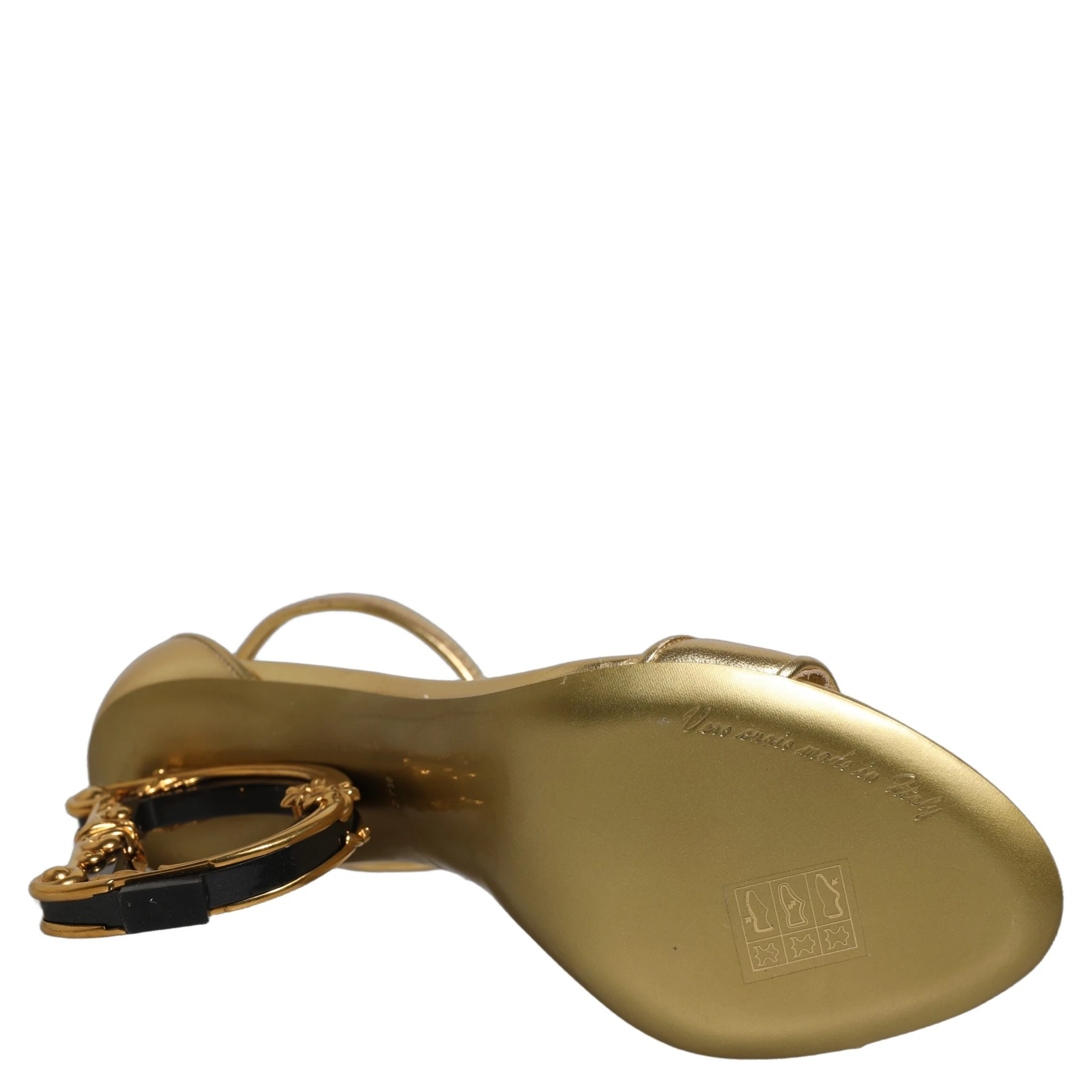 Gold Leather Ankle Strap Heels Sandals Shoes