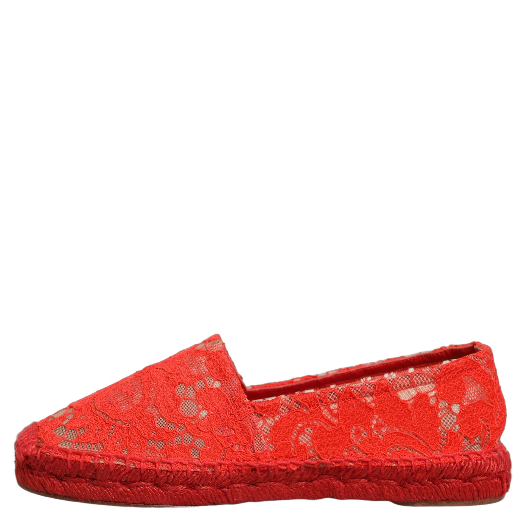 Red Taormina Lace Espadrille Flats Shoes