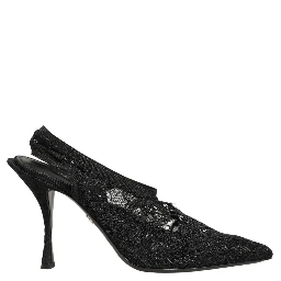 Black Lace Pointed Toe Slingback Pumps Shoes