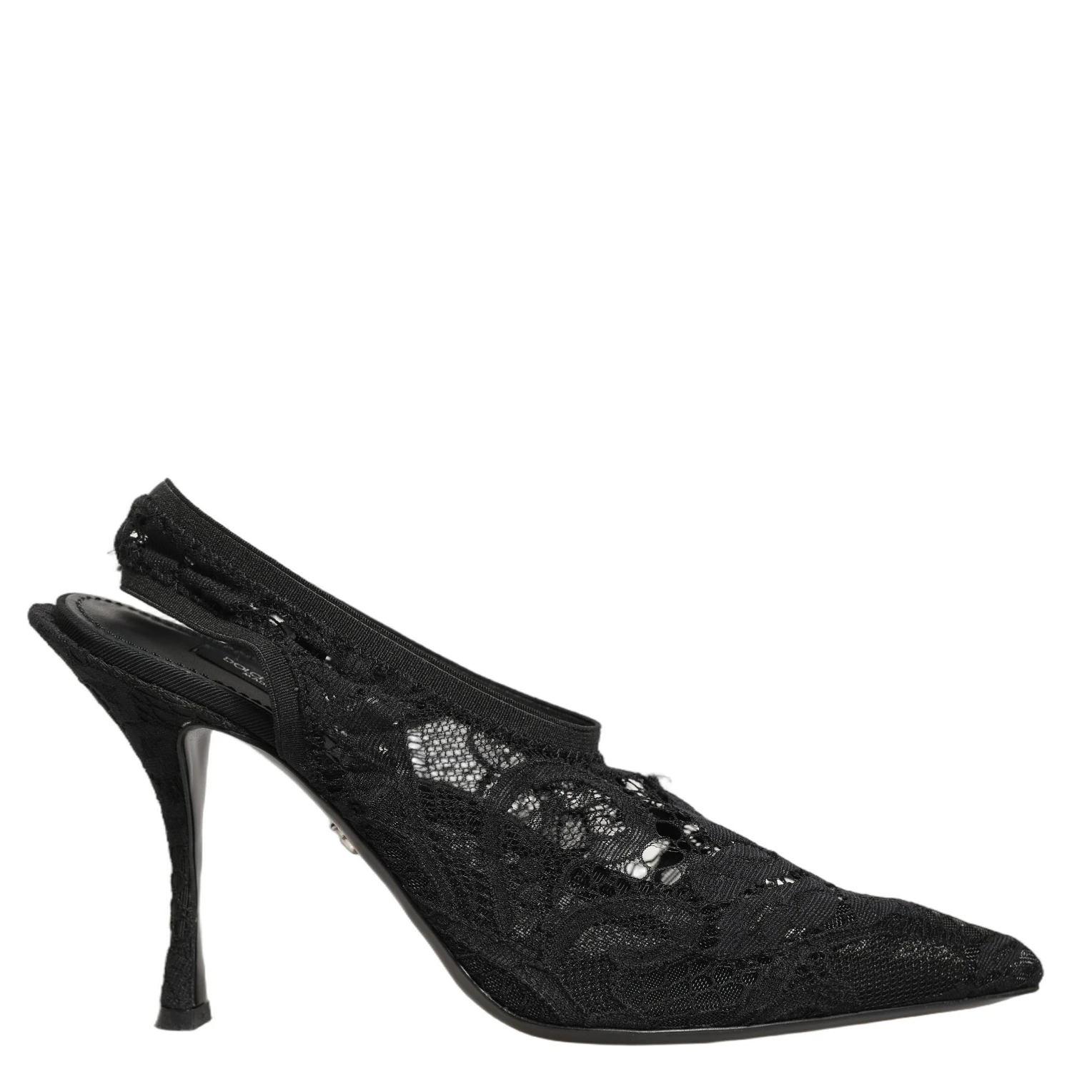 Black Lace Pointed Toe Slingback Pumps Shoes