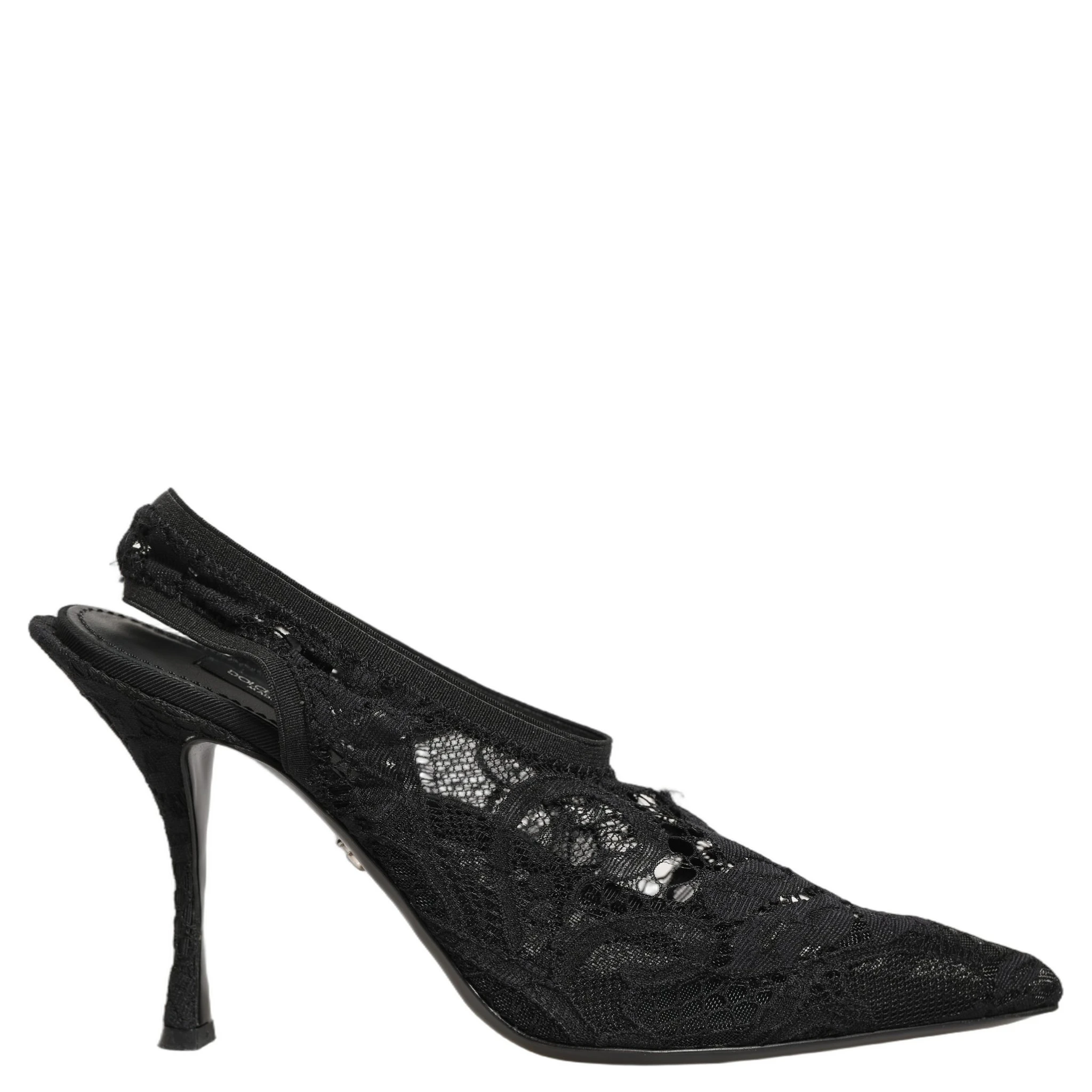 Black Lace Pointed Toe Slingback Pumps Shoes