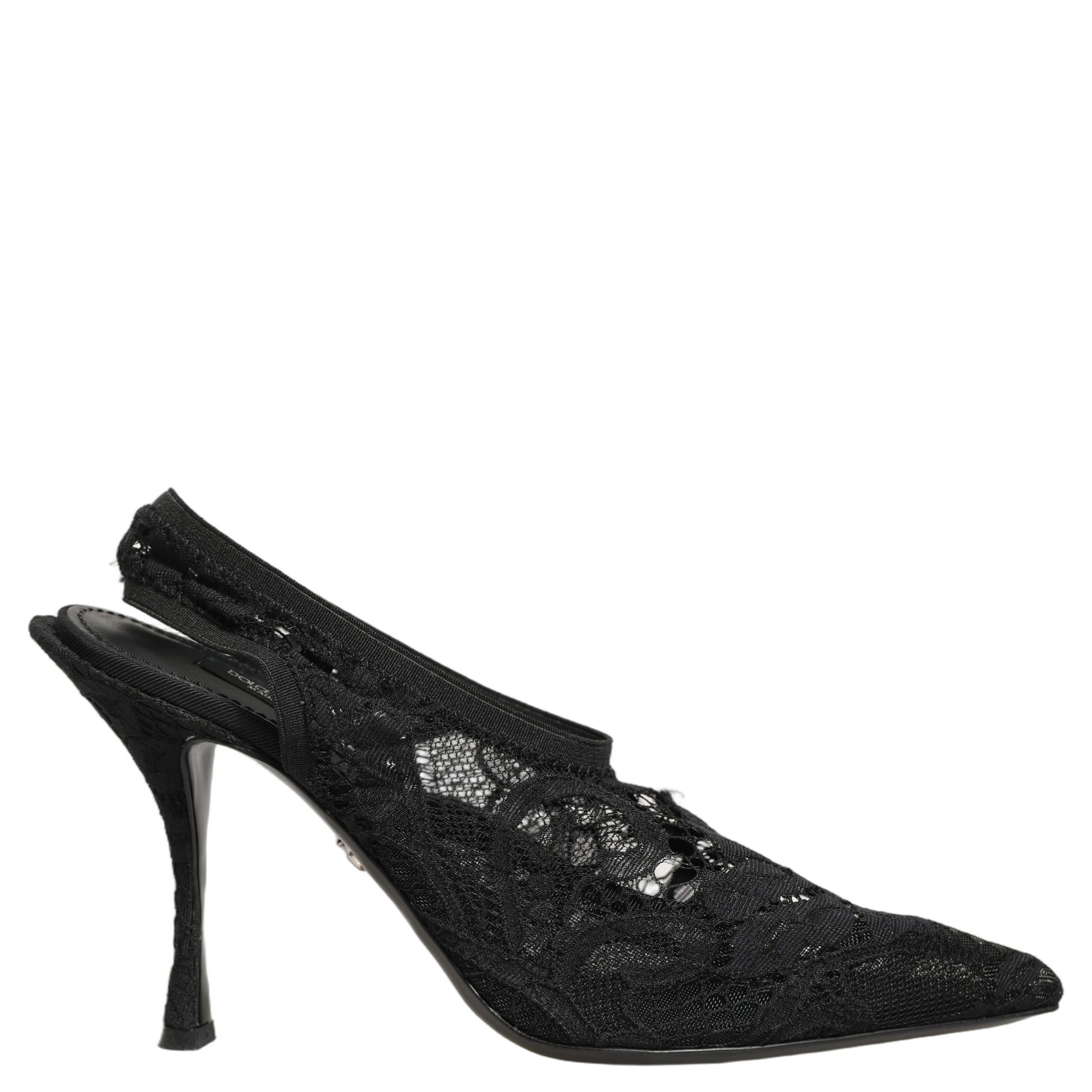Black Lace Pointed Toe Slingback Pumps Shoes
