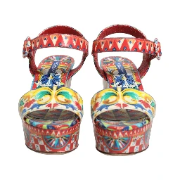 Multicolor Majolica Leather Wedge Sandals Shoes