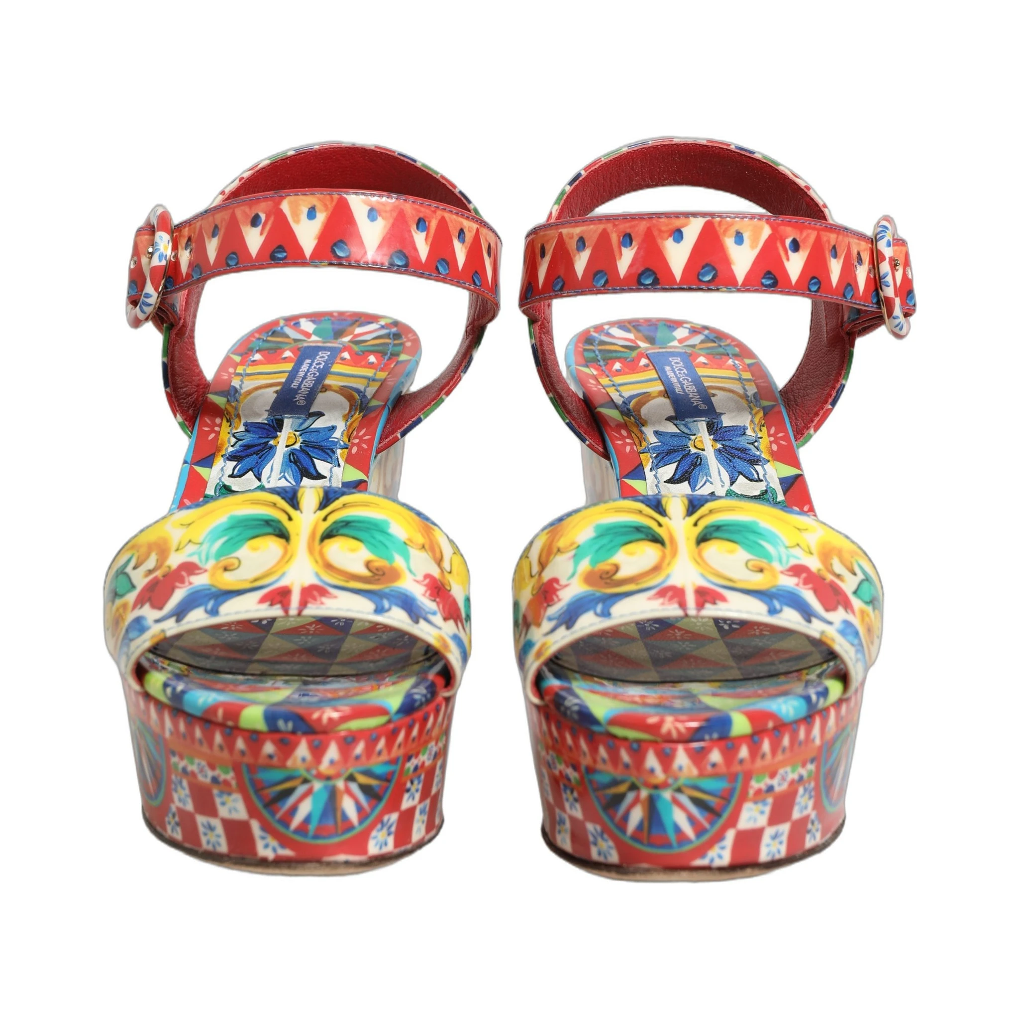 Multicolor Majolica Leather Wedge Sandals Shoes