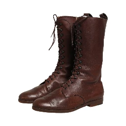 Brown Leather Lace Up Mid Calf Boots Shoes