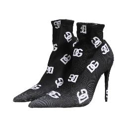 Black Logo Stretch Heels Ankle Boots Shoes