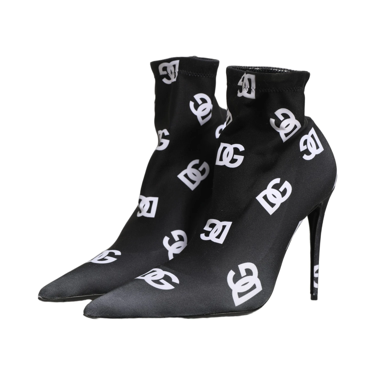 Black Logo Stretch Heels Ankle Boots Shoes