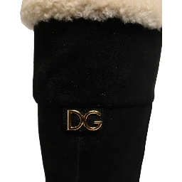 Black Suede Leather Knee High Boots Shoes