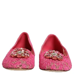 Pink Taormina Lace Crystals Flats Shoes