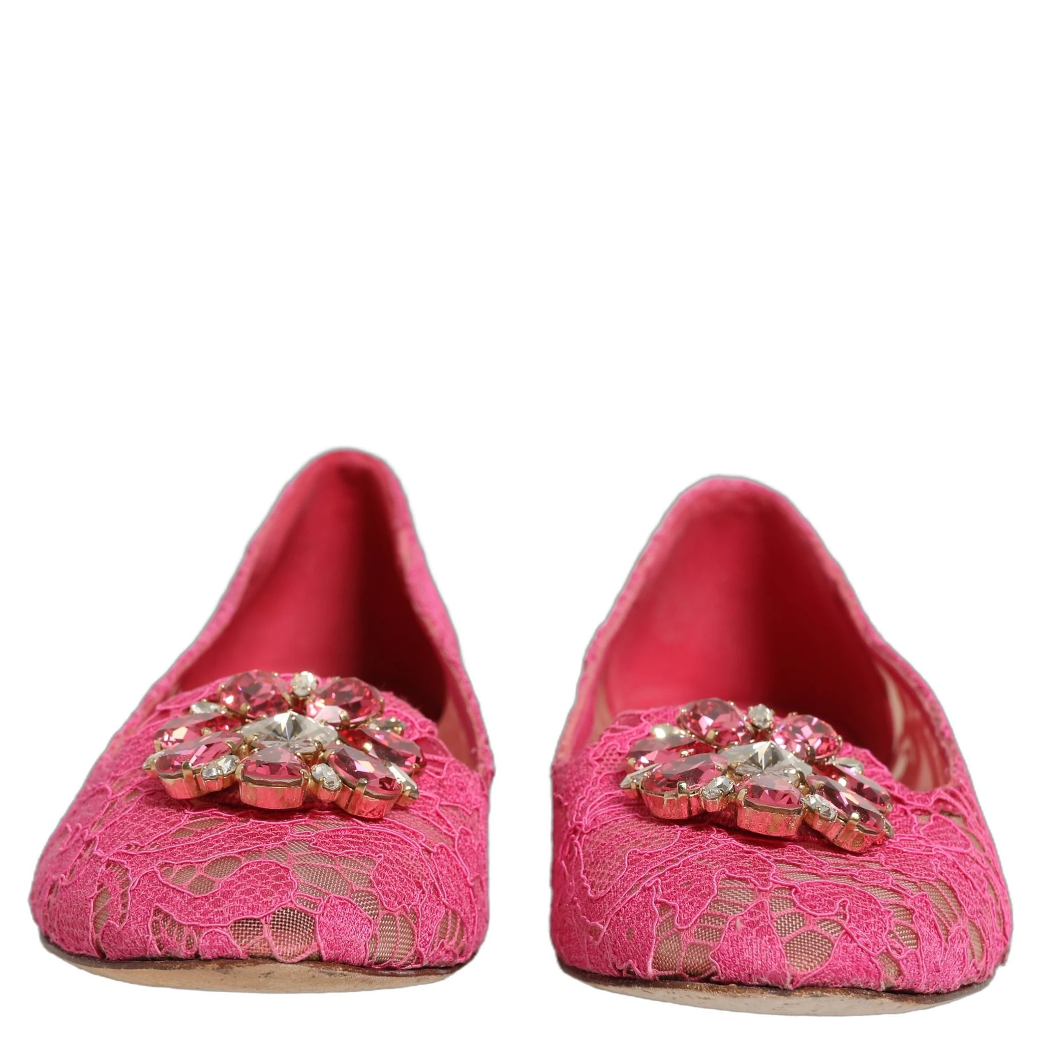 Pink Taormina Lace Crystals Flats Shoes