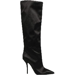 Black Satin Knee High Stiletto Boots Shoes