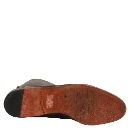 Brown Leather Lace Up Mid Calf Boots Shoes