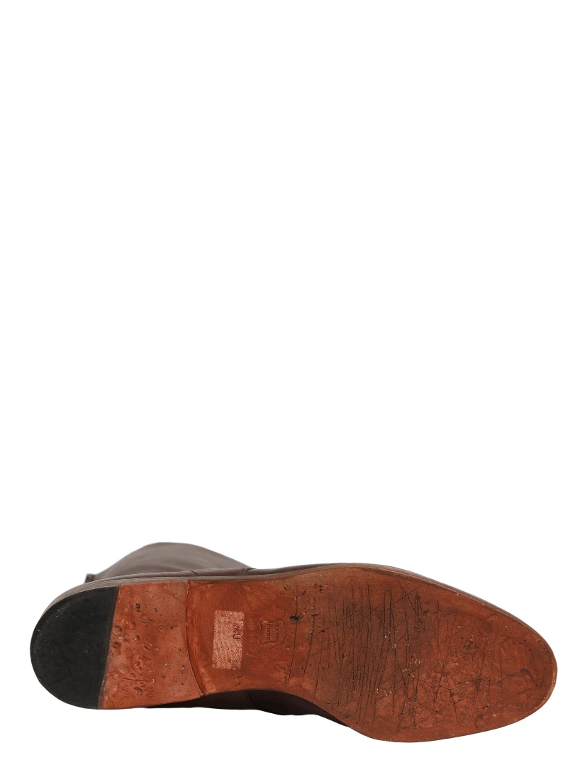 Brown Leather Lace Up Mid Calf Boots Shoes
