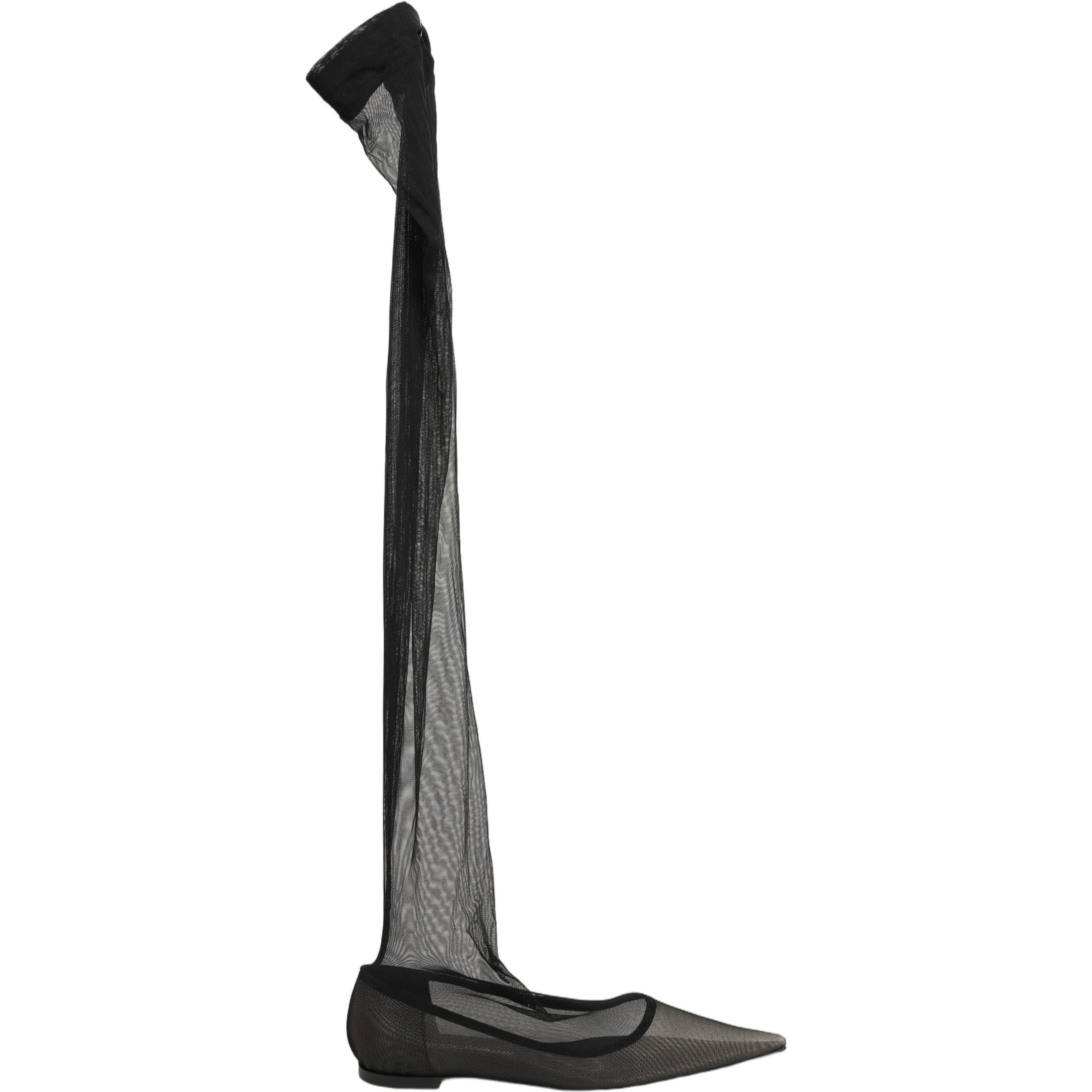 Black Over The Knee Tulle Flats Boots Shoes