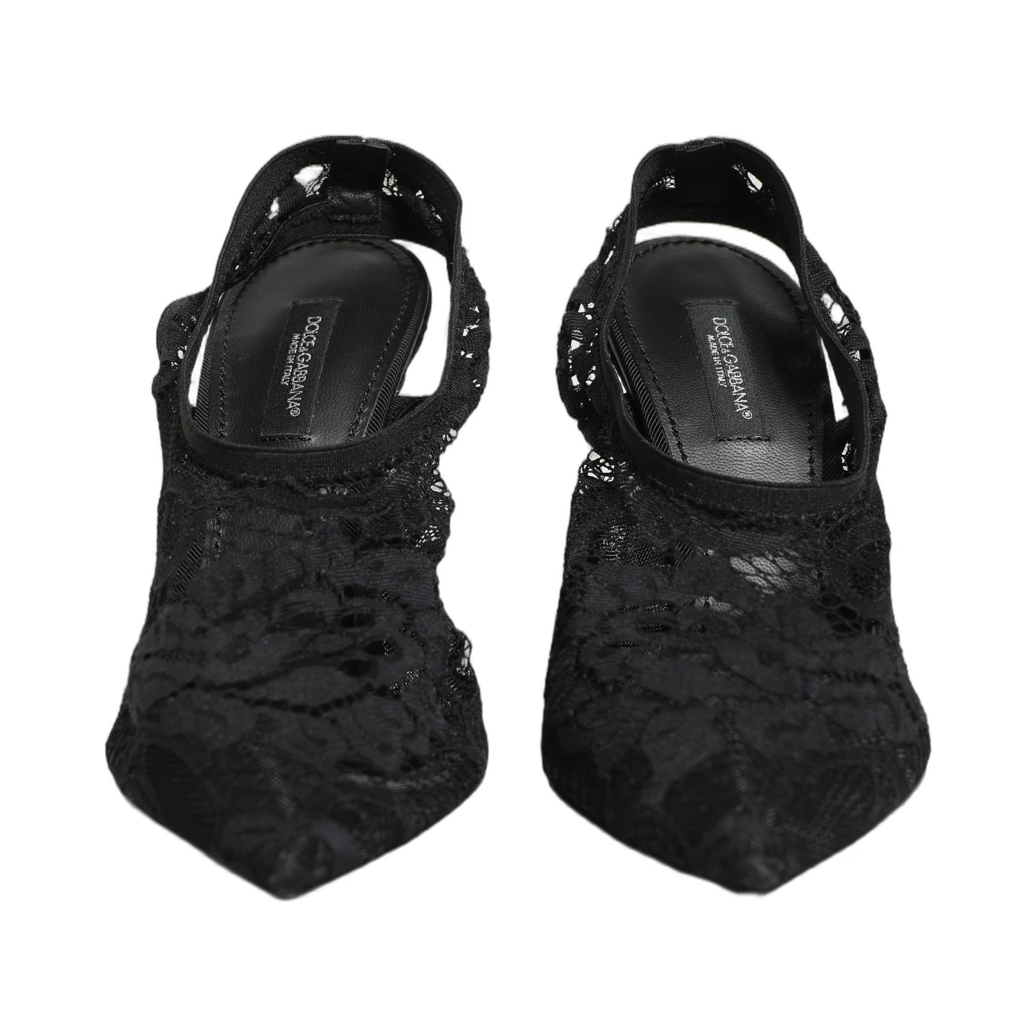 Black Lace Pointed Toe Slingback Pumps Shoes