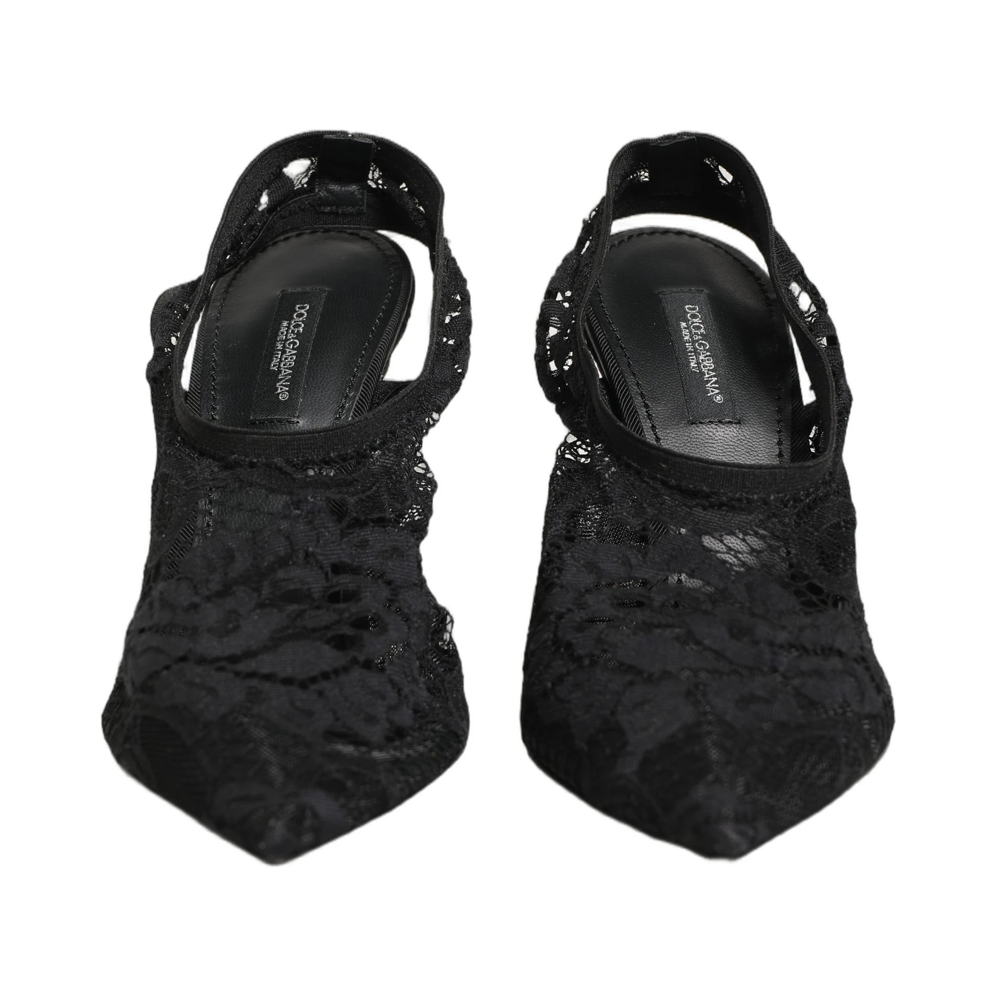 Black Lace Pointed Toe Slingback Pumps Shoes