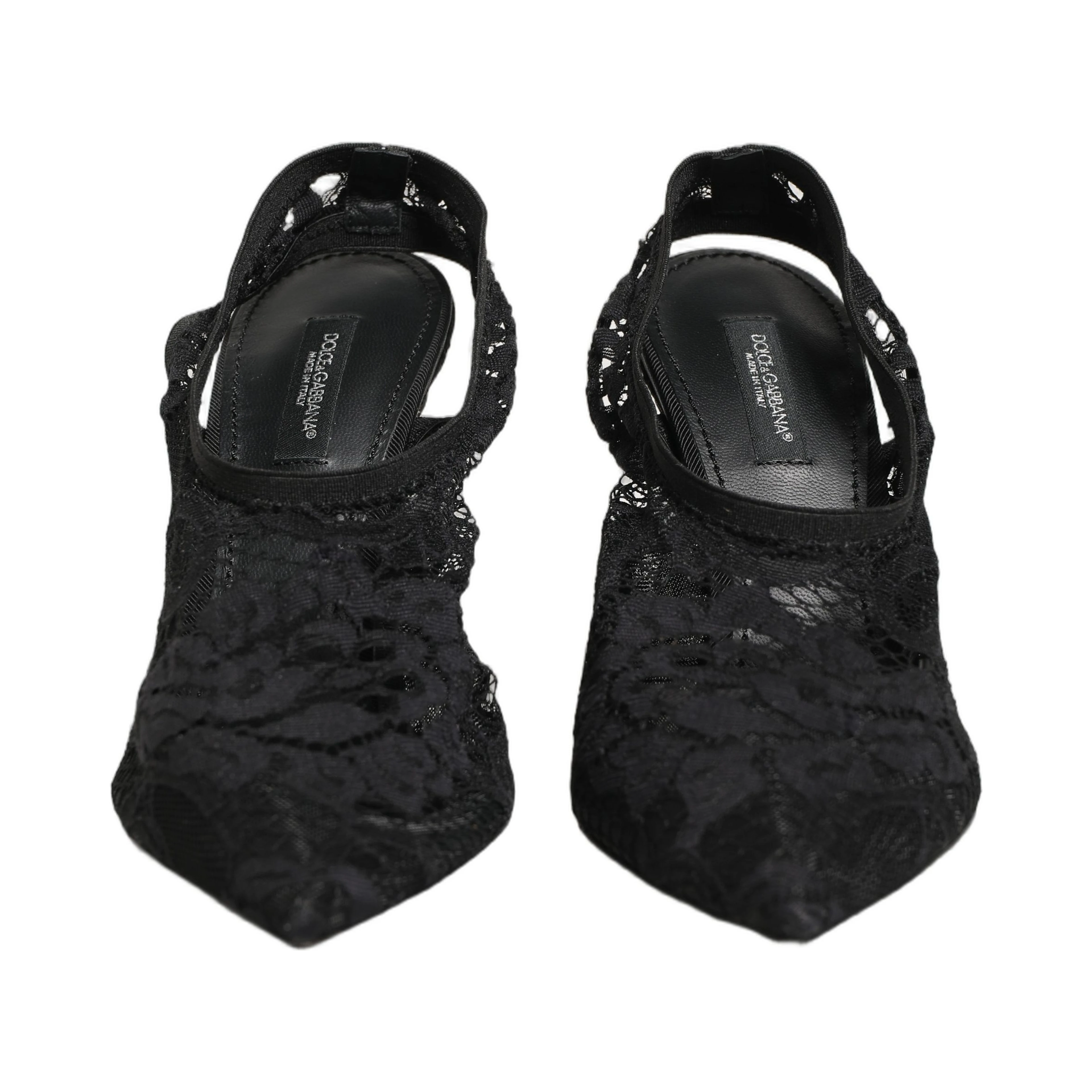Black Lace Pointed Toe Slingback Pumps Shoes