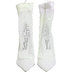 White Tulle Stretch Mesh Sock Boots Shoes