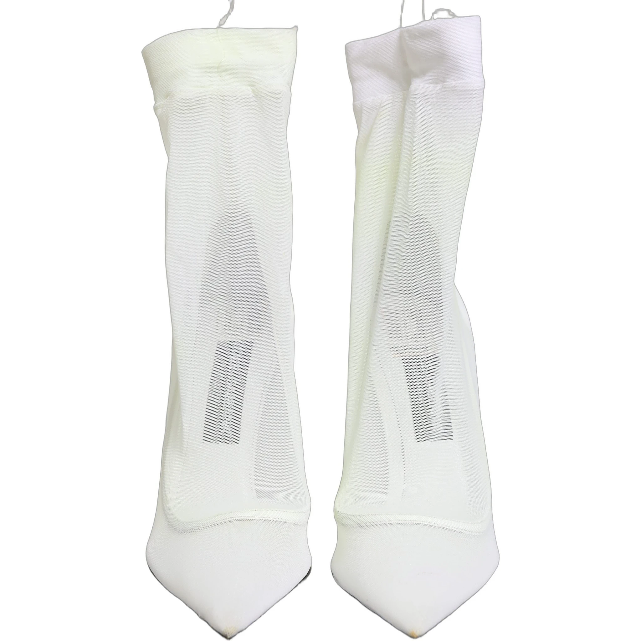 White Tulle Stretch Mesh Sock Boots Shoes