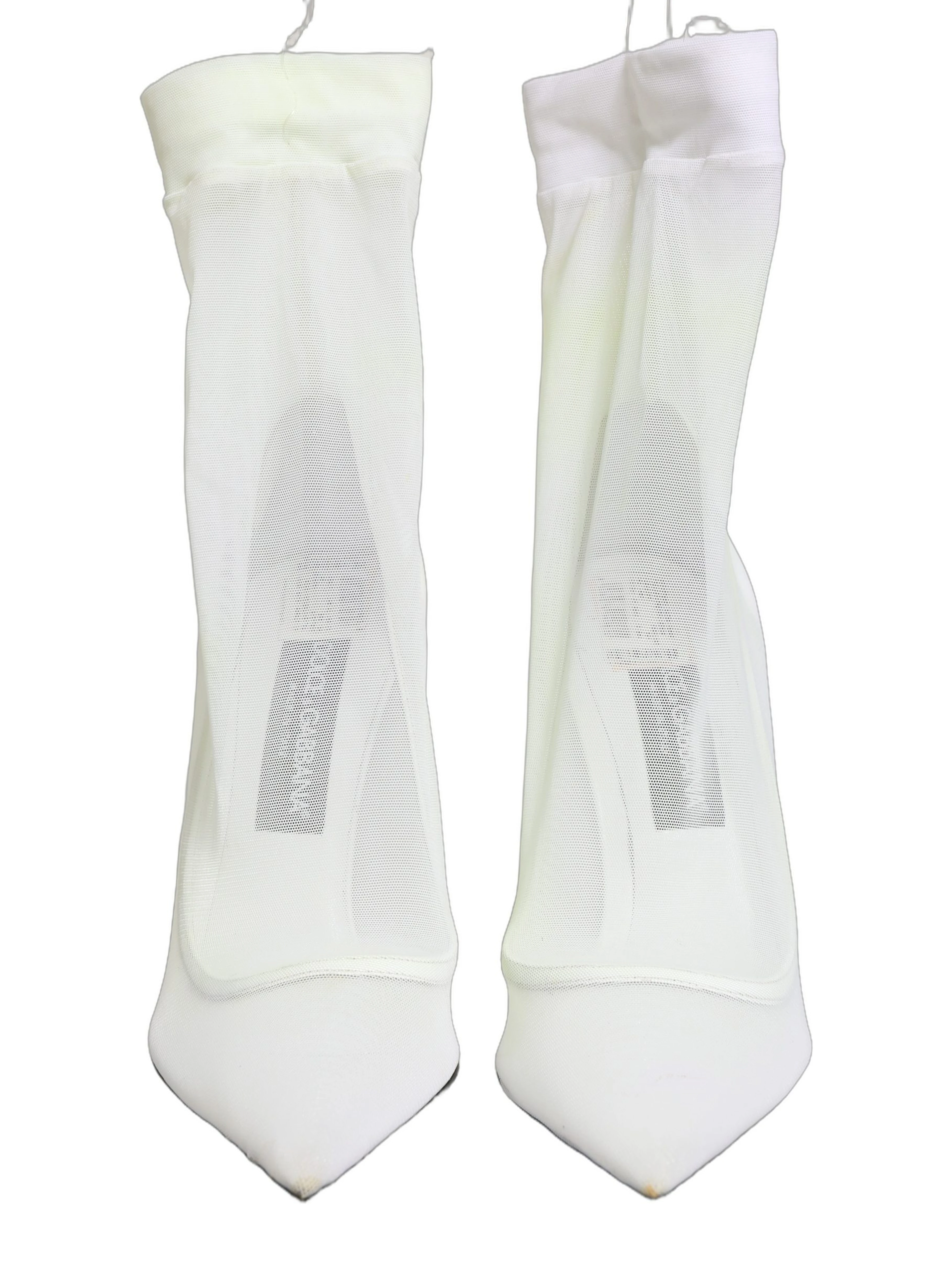 White Tulle Stretch Mesh Sock Boots Shoes