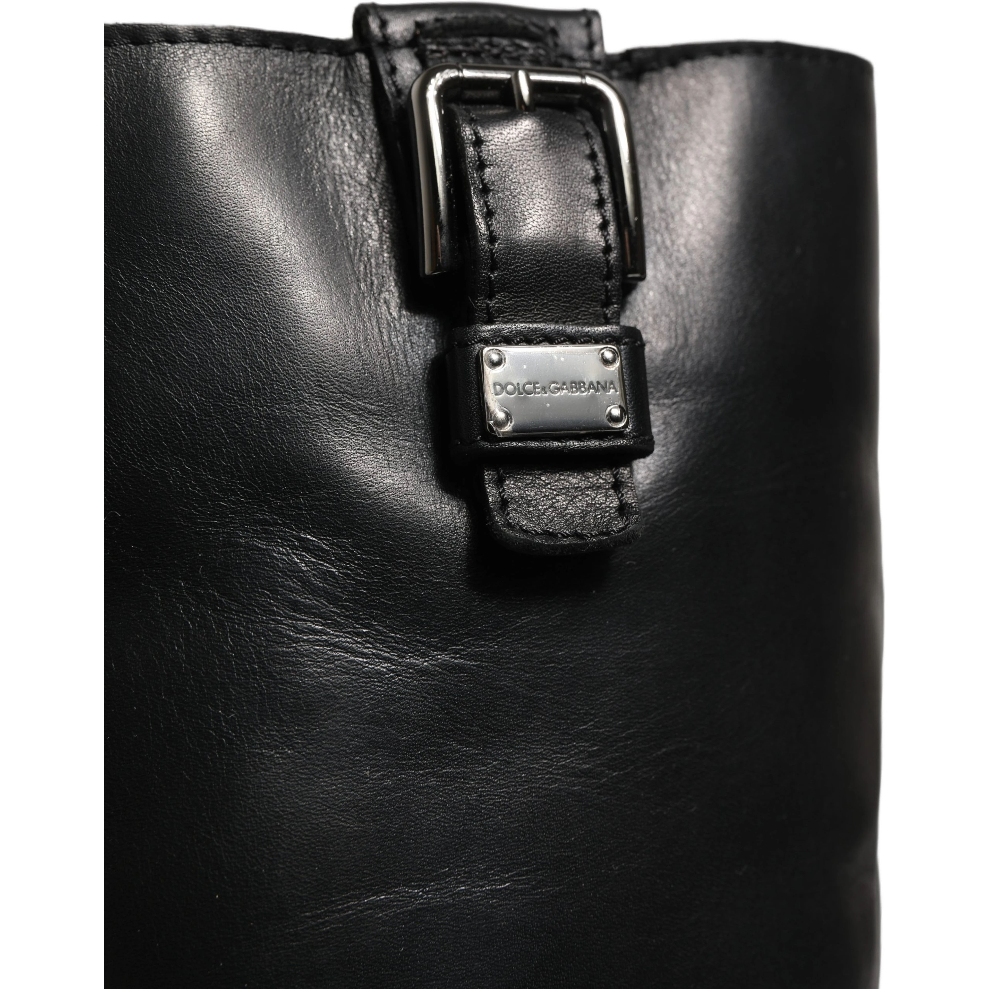 Black Leather Buckle Detail Mid Calf Boots Shoes