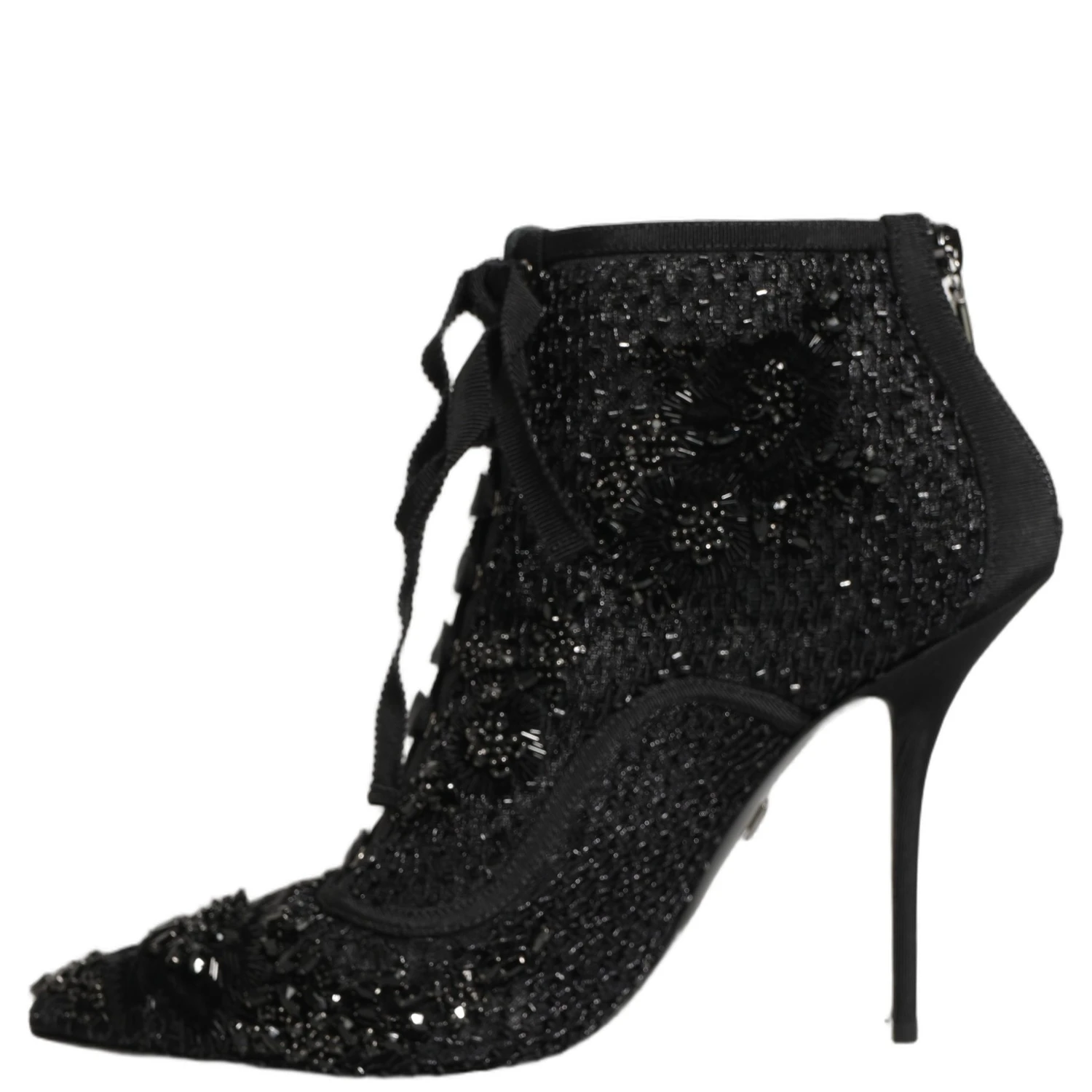 Black Embellished Mesh Ankle Boots Shoes