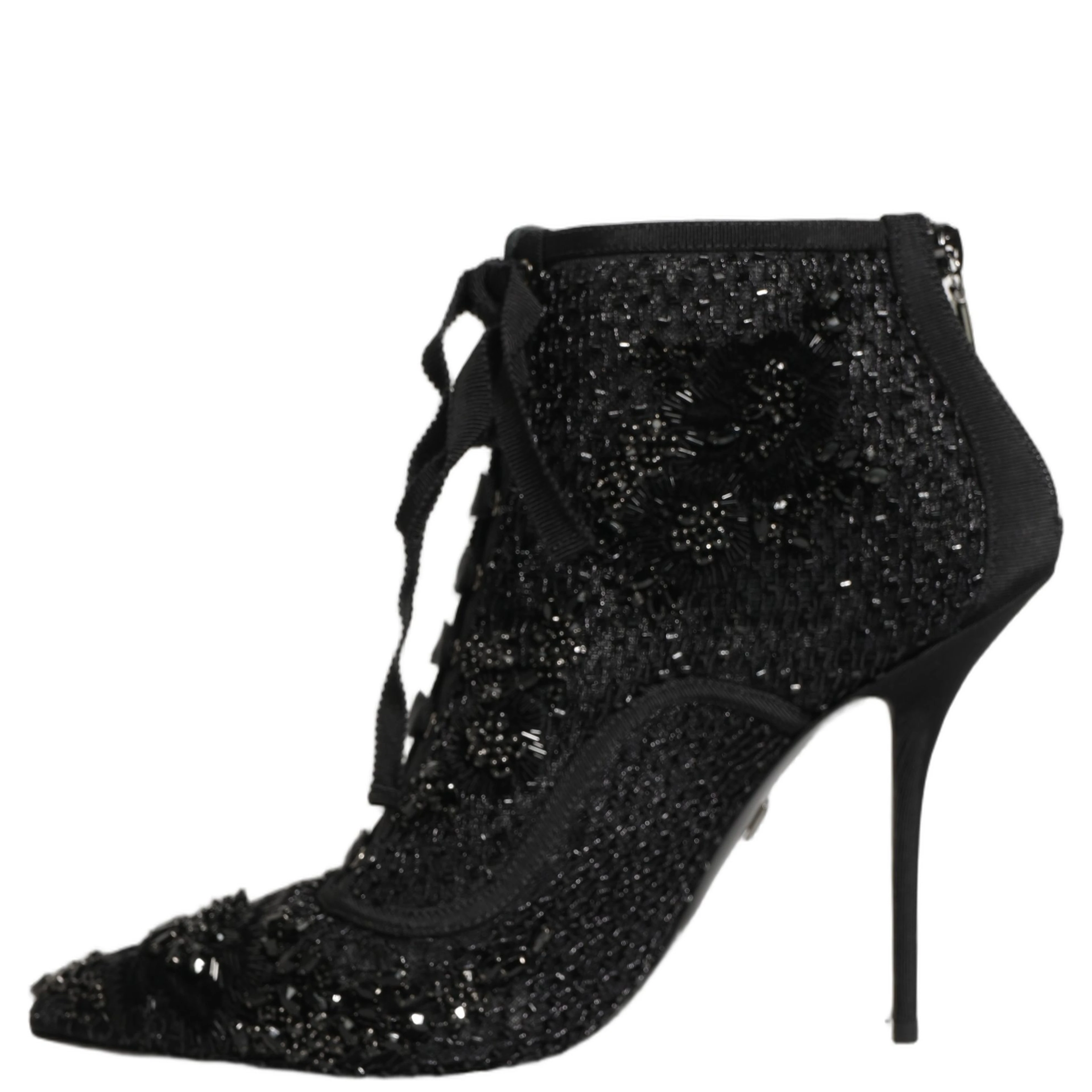 Black Embellished Mesh Ankle Boots Shoes